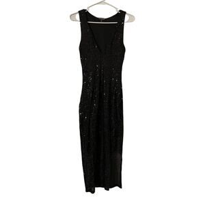 Discovery Clothing Company Size S Sequin Dress V Neck Black Bodycon Slit